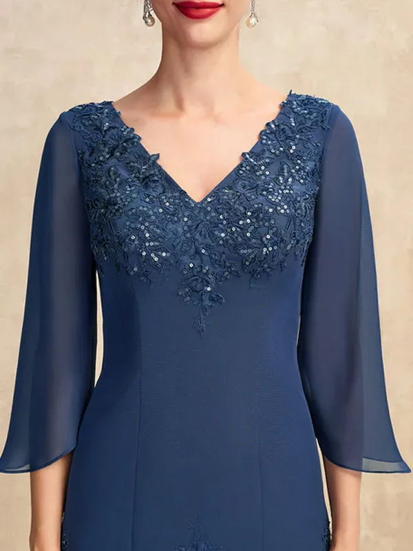 V-neck Ankle-Length Chiffon Mother of the Bride Dress With Appliques Lace Sequins