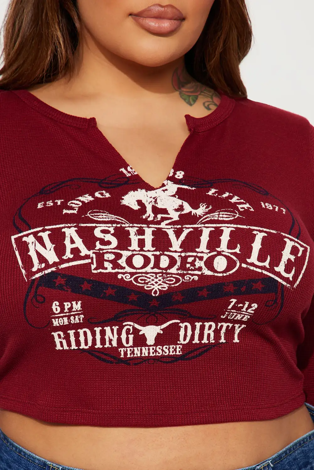 Nashville Rodeo Waffle Long Sleeve Tee - Brick Red
