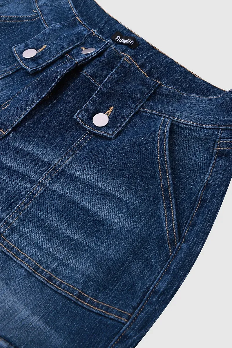 Flap Pocket Low Rise Flare Jeans Without Belt