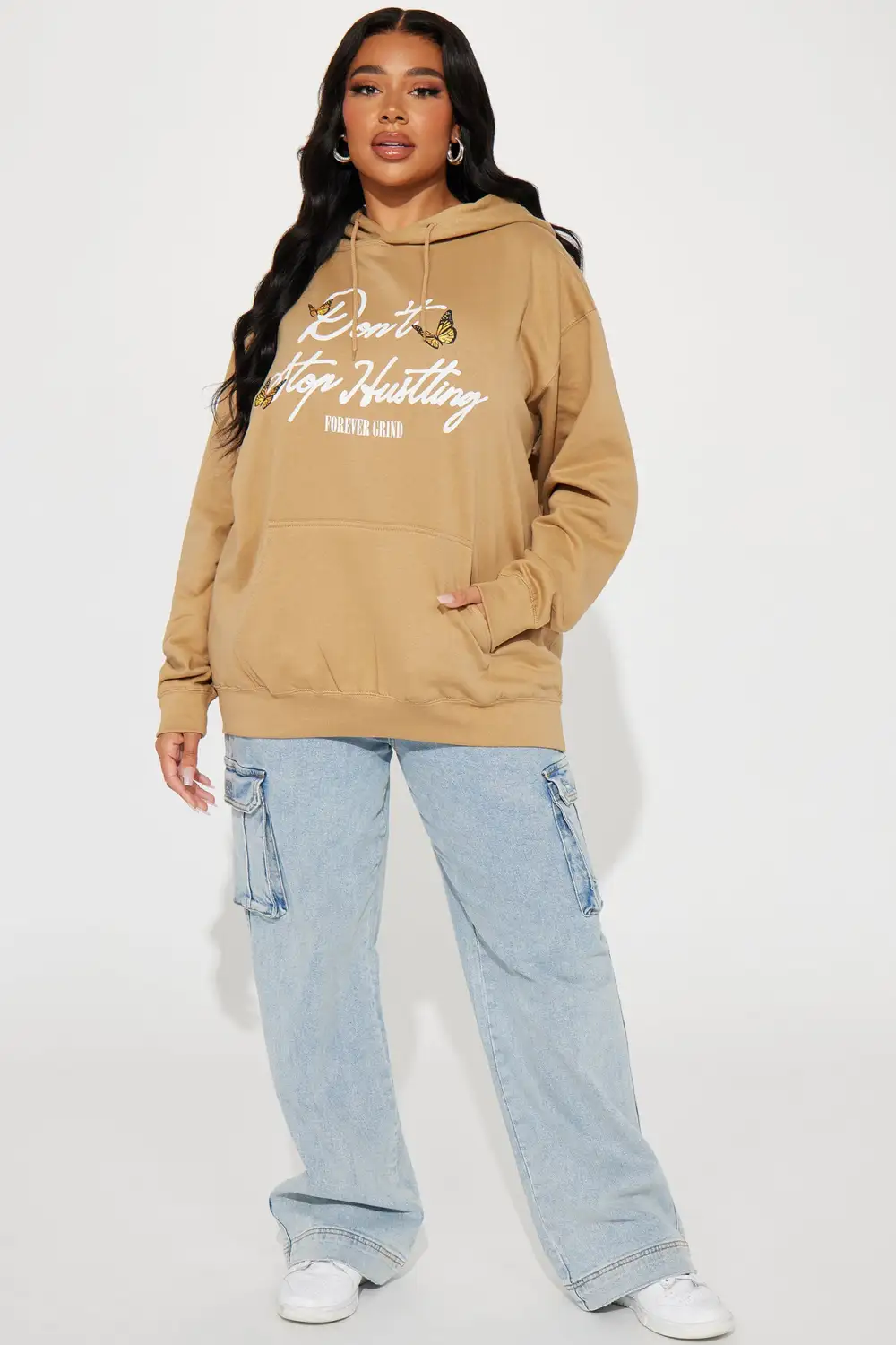 Don't Stop Hustling Hoodie - Taupe