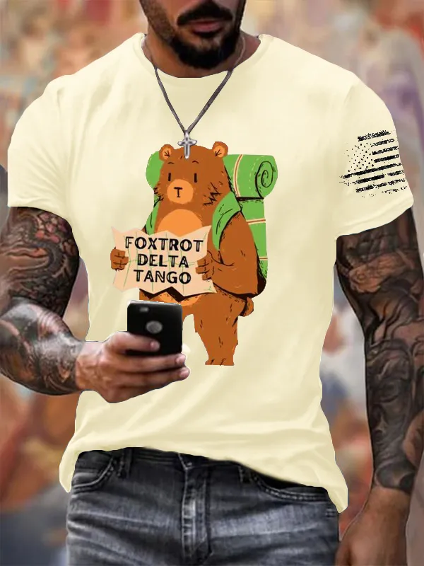 Men'S T-Shirt Men'S Fox-Trot Delta Tango Printed T-Shirt Pure Cotton Round Neck Short Sleeve