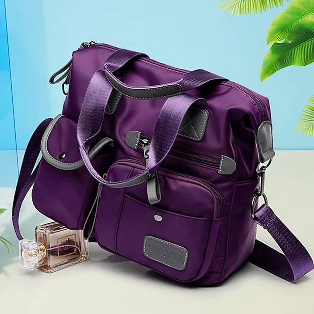 Women's Handbag Nylon PU Leather Outdoor Event / Party Office & Career Color Block Black Red Blue