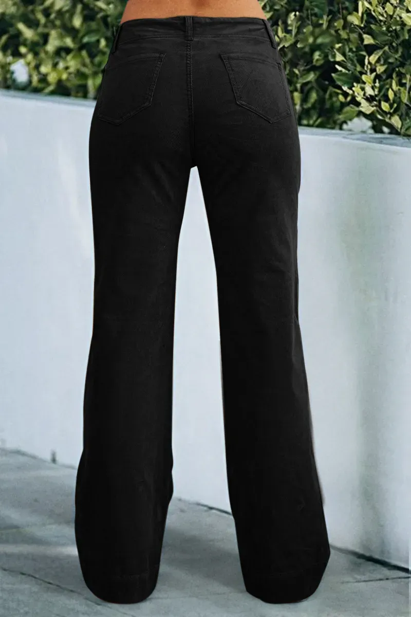 Corduroy Dual Button Zip Fly Low Waist Flare Pants