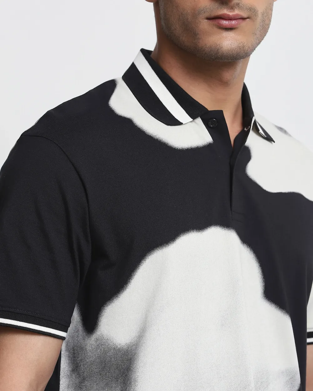 Daily Simple Soft  Black Floral Print Polo Shirt