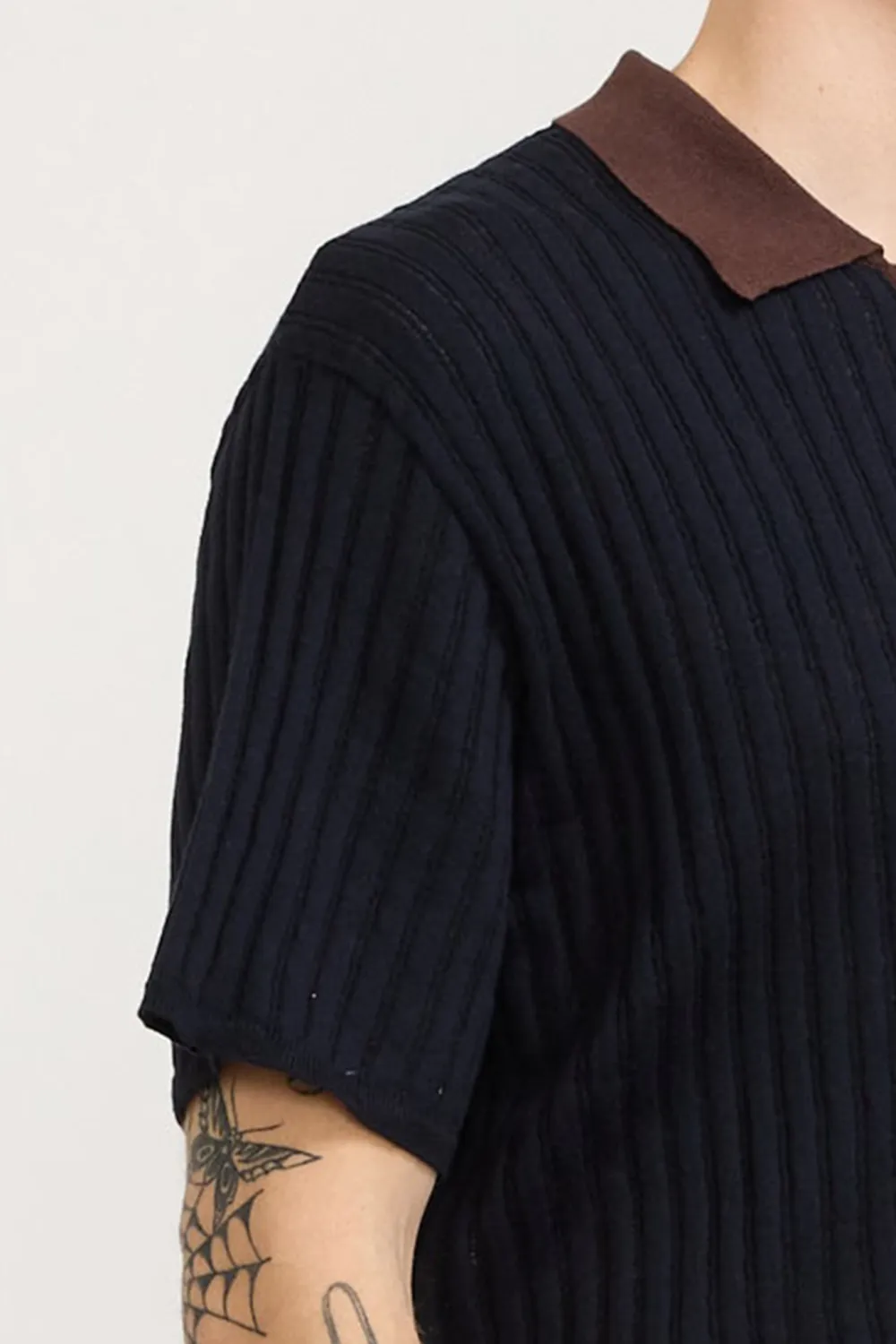 Black Polo Shirt With Brown Collar