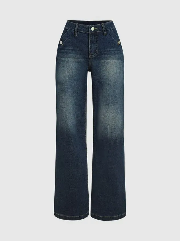 Denim Casual Loose Plain Jeans