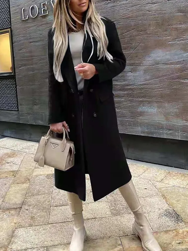 Women's Coat Casual Jacket Street Daily Going out Fall Winter Long Coat Regular Fit Warm Breathable Casual Jacket Long Sleeve Solid Color Blue Khaki Gray