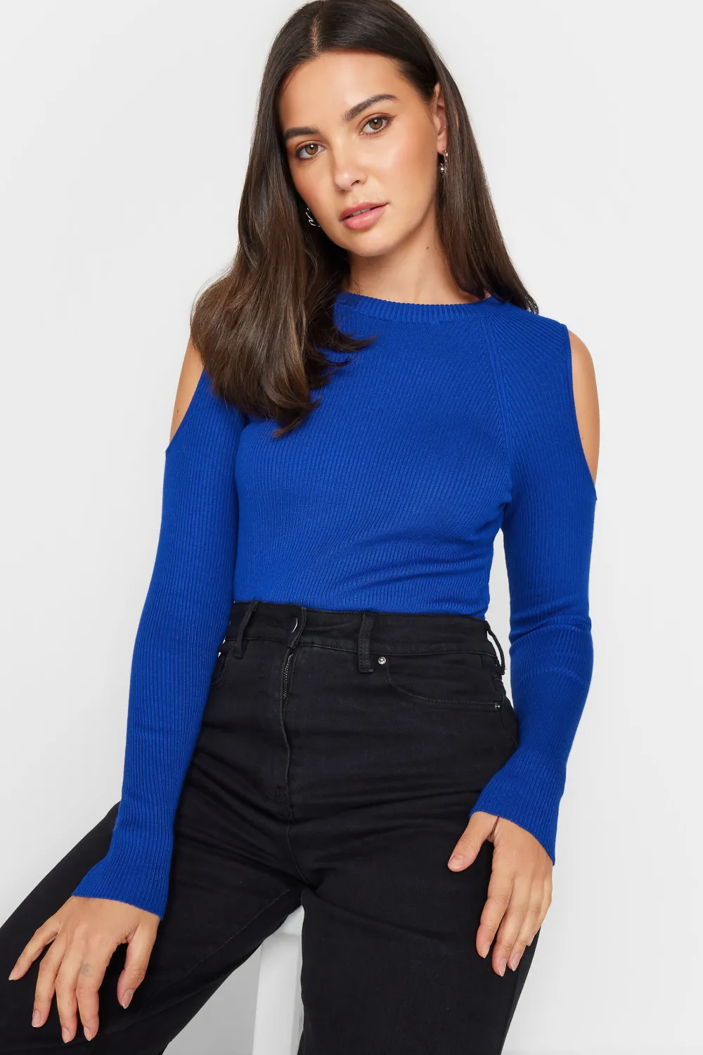 LTS Tall Cobalt Blue Cold Shoulder Jumper