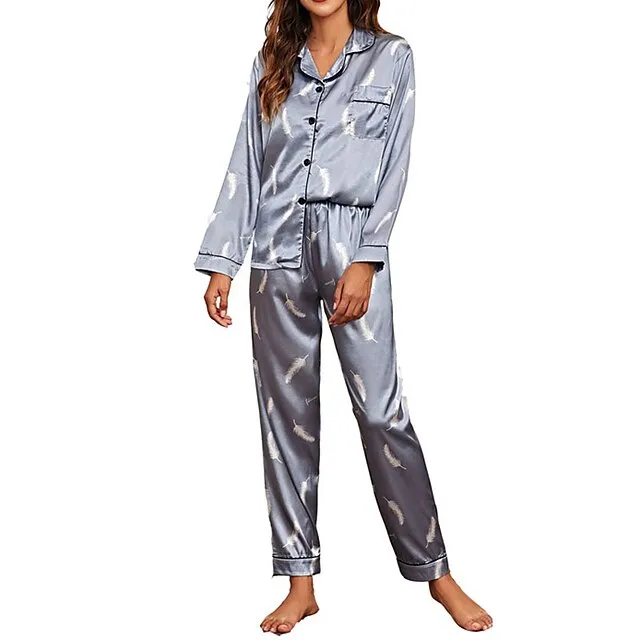 Women's Pajamas Sets Pjs 2 Pieces Leopard Stripe Fashion Simple Comfort Home Daily Vacation Satin Breathable Gift Lapel Long Sleeve Pant Button Elastic Waist Fall Spring Light Pink Black