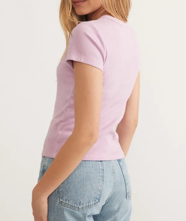 Soft Pink Ribbed Knit Tee