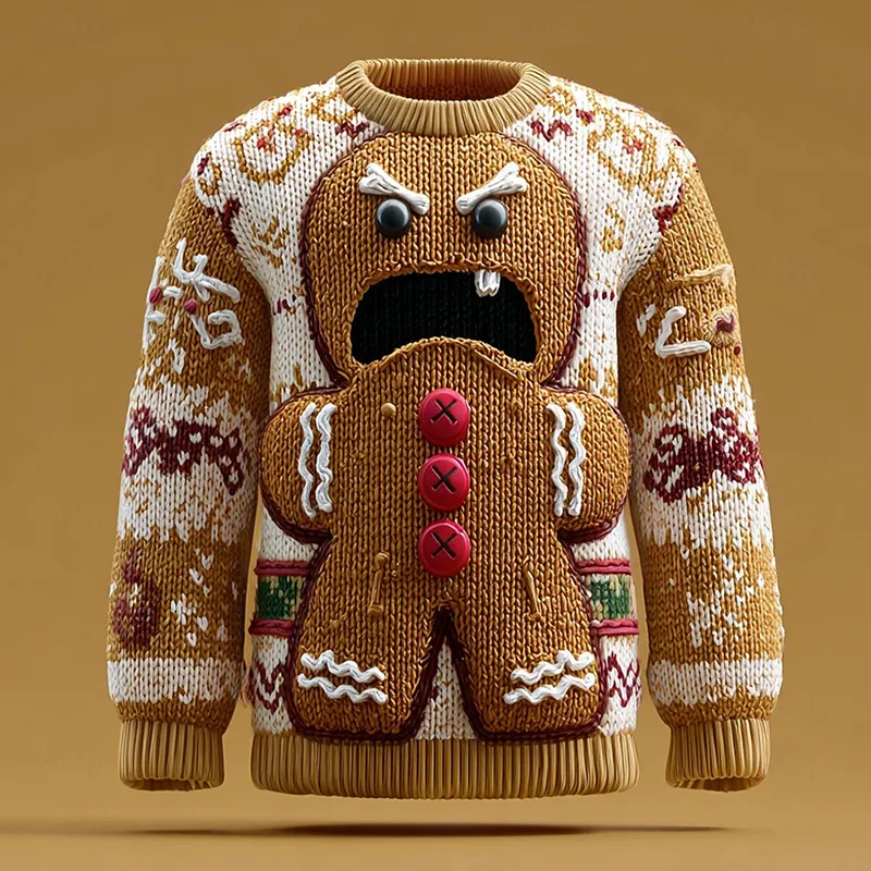 Men's Fun Shouting Gingerbread Man Christmas Ugly Sweater