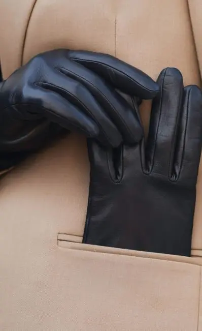 Pure Black  Cashmere Lined Lambskin Gloves