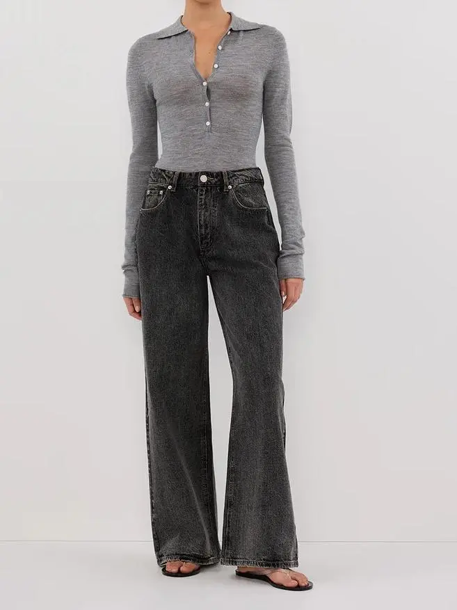 SILVER MARLE MERINO POLO TOP