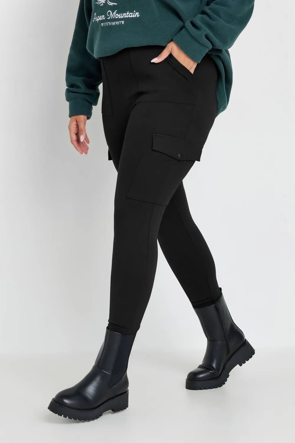 YOURS Curve Khaki Green Cargo Pocket Leggings