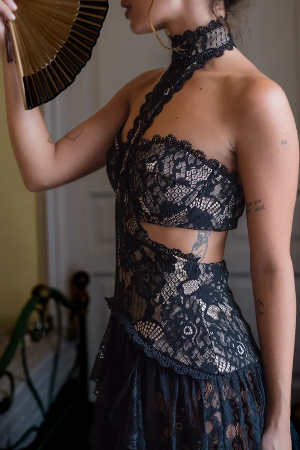 Black Lace Drop Waist Maxi Dress