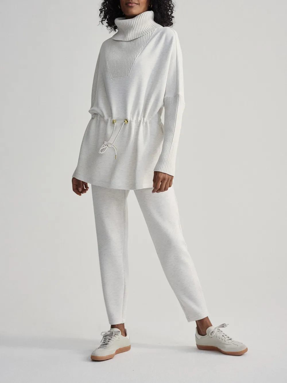 Chic Turtleneck Drawstring-Waist Sweatshirt