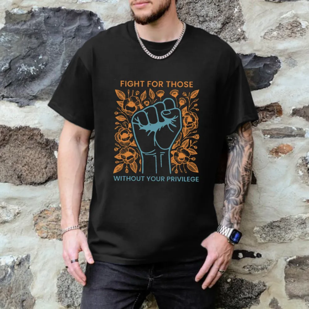 Men'S T-Shirts Fight For The Unprivileged, Letter Pattern Printed T-Shirts, Pure Cotton Round-Neck Tops