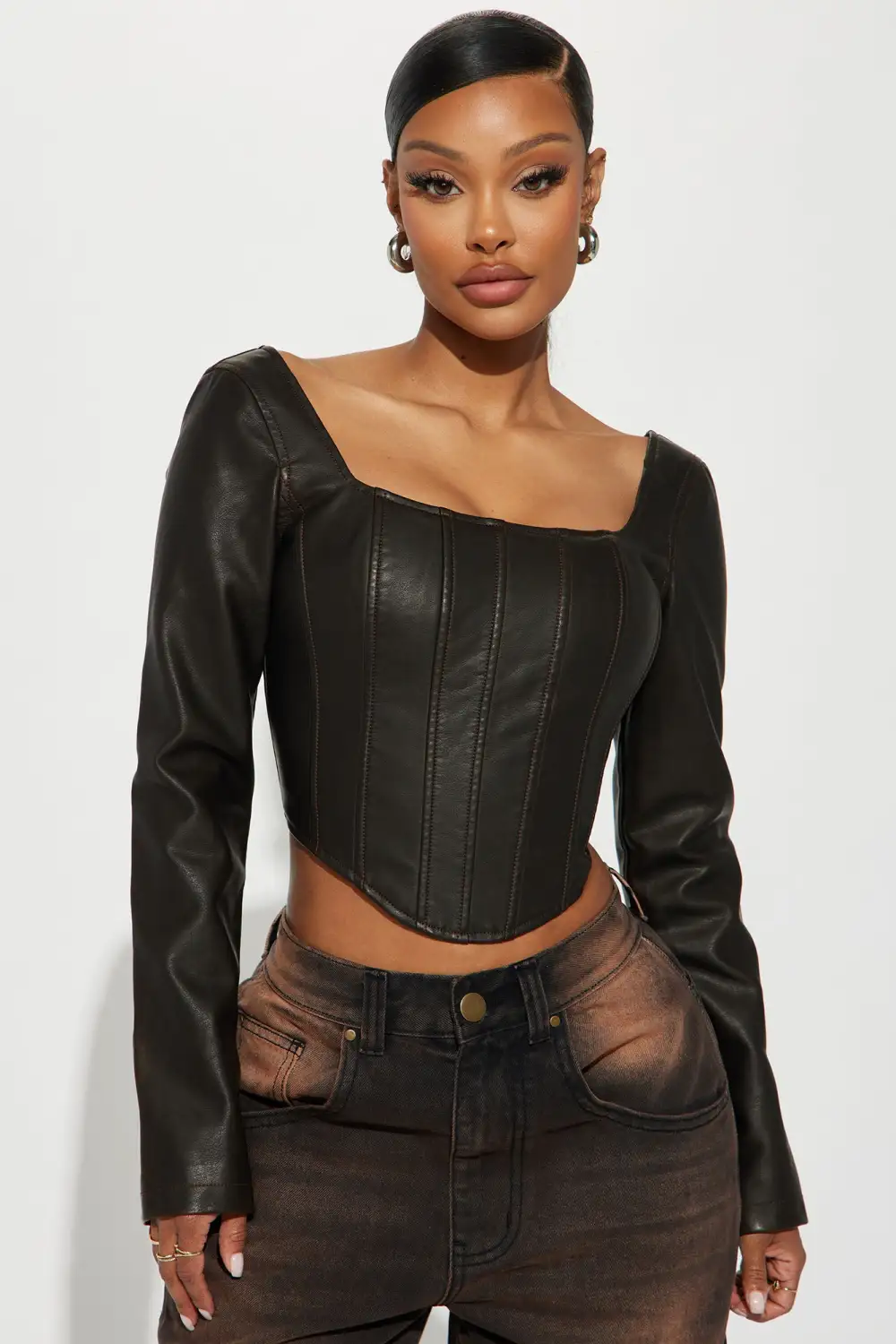 Let's Ride Washed Faux Leather Corset Top - Black