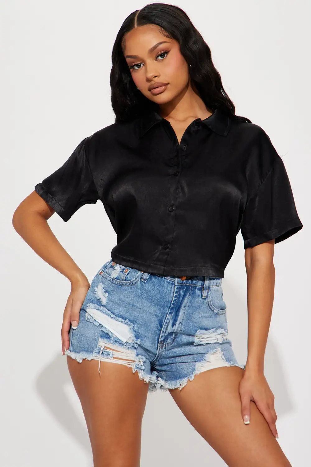 Bronte Satin Shirt - Black