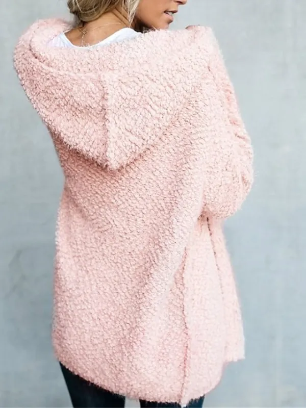 Women's Teddy Coat Fleece Jacket Winter Coat Lightweight Warm Hooded Jacket with Pockets Fall Warm Stylish Casual Street Jacket Long Sleeve White Pink Khaki