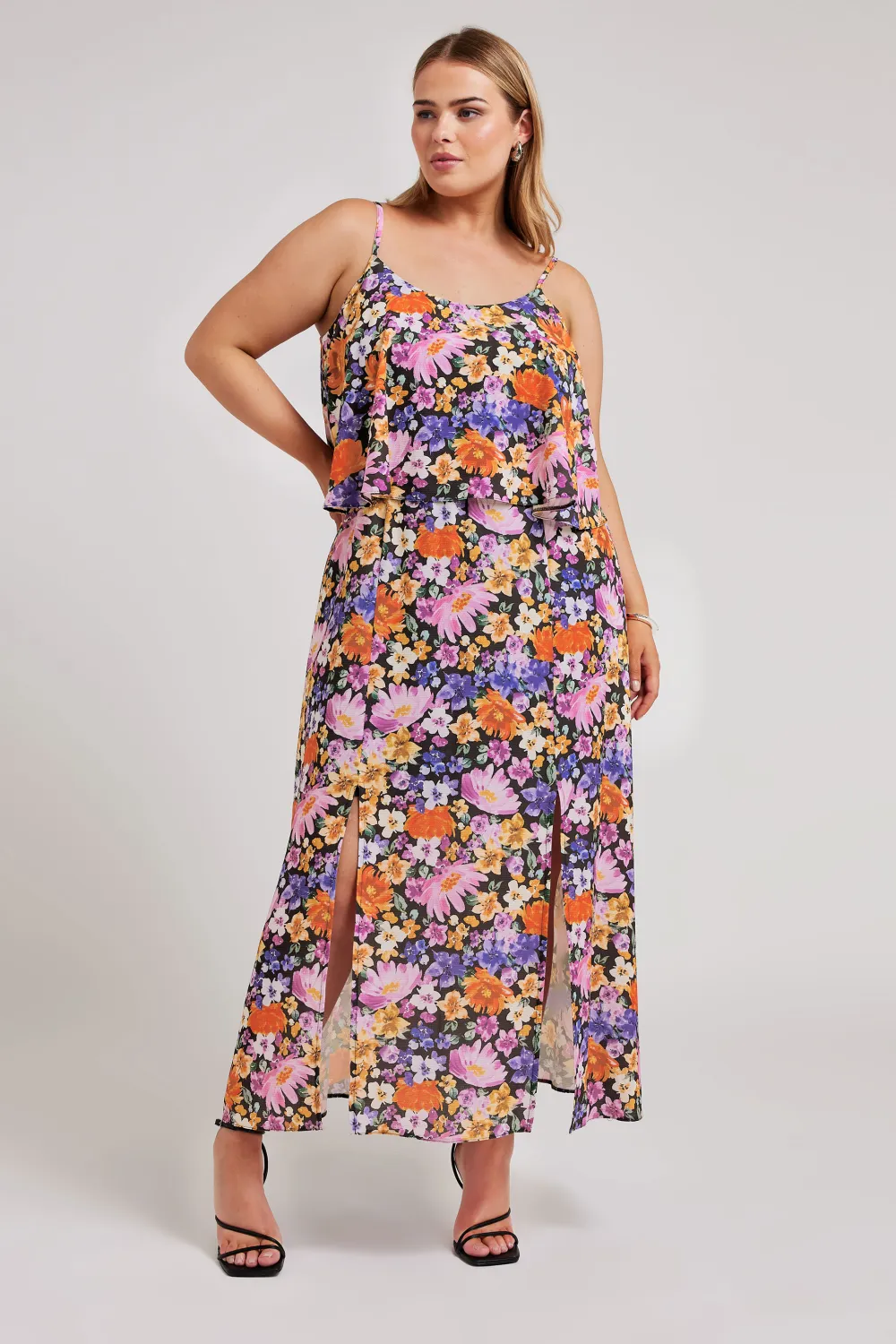 YOURS LONDON Curve Black Floral Print Overlay Maxi Dress