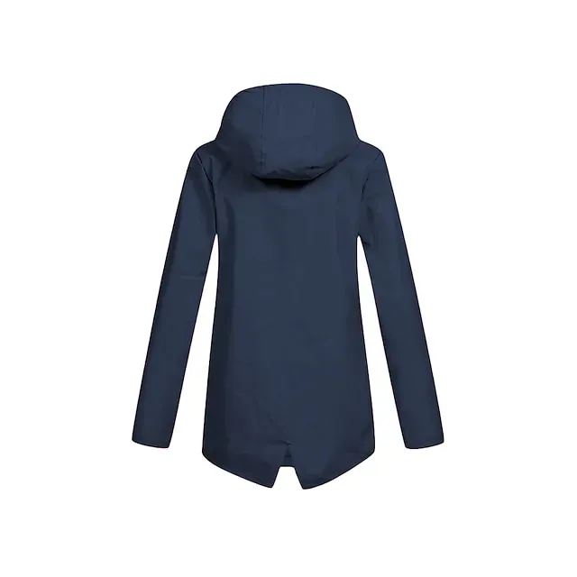 Women's Raincoat Waterproof Rain Jacket Fleece Winter Coat Windproof Trench Coat Fall Sport Outdoor Hiking Jacket Lihghtweight Zip up Hooded Jacket with Pocket Warm Long Sleeve Fall Winter Navy