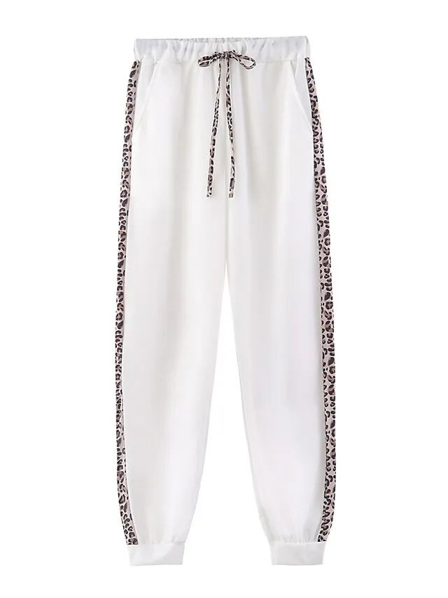 Women's Loungewear Sets Leopard Sport Casual Comfort Home Street Daily Polyester Breathable Hoodie Long Sleeve Hoodie Pant Spring Fall Black White