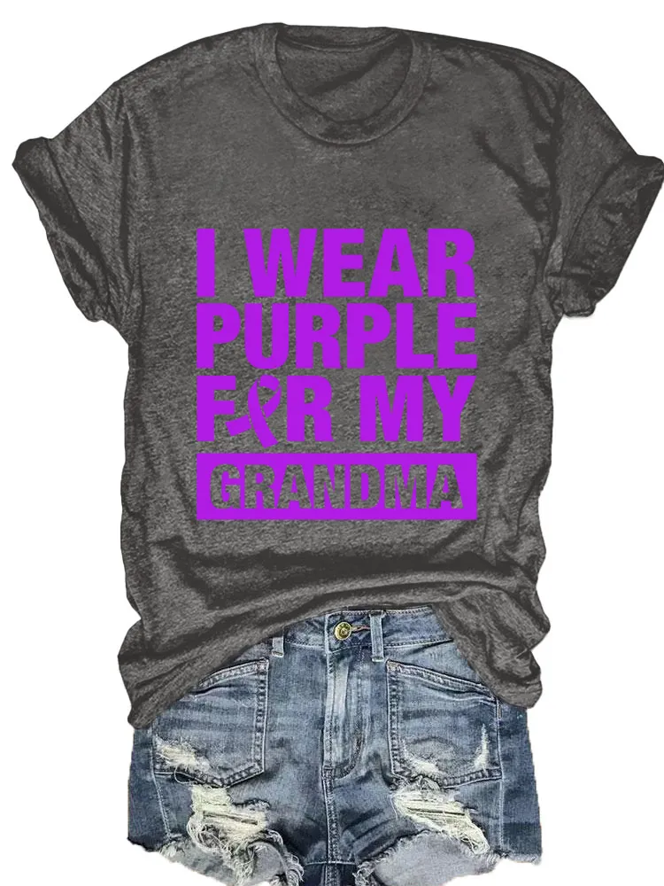 Women'S I Wear Purple For My Grandma Round-Neck Short-Sleeved T-Shirt