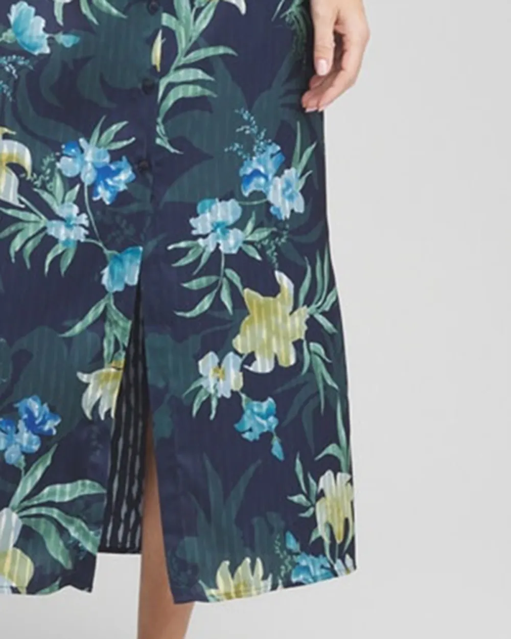 Long Sleeve StainTropical Print Midi Dress