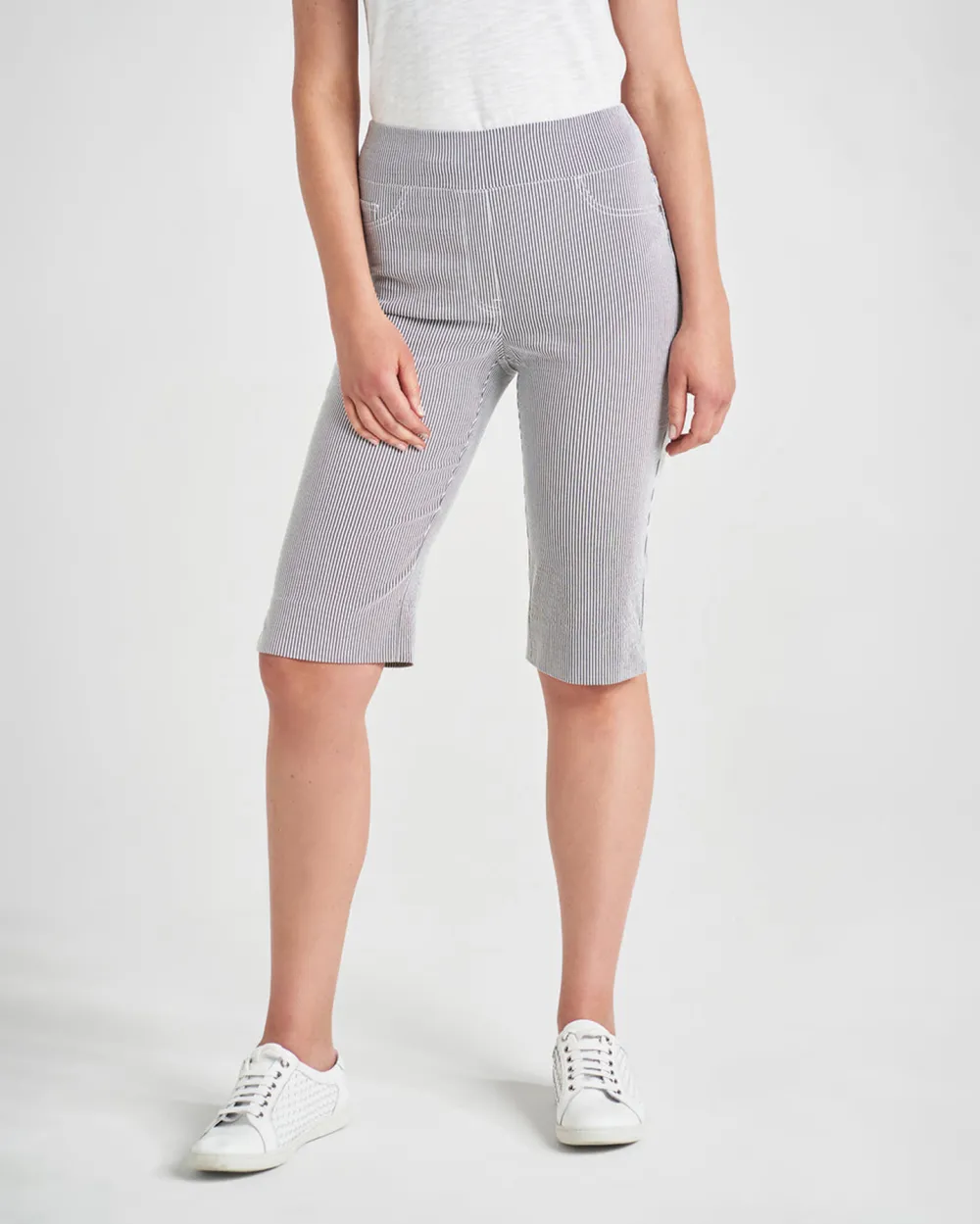 Striped Knit Knee Length Shorts