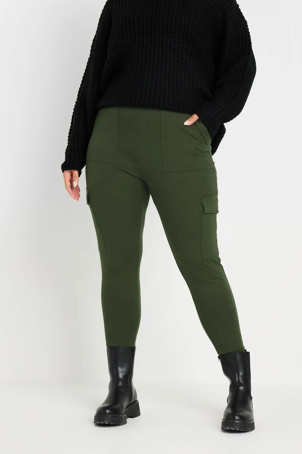 YOURS Curve Khaki Green Cargo Pocket Leggings