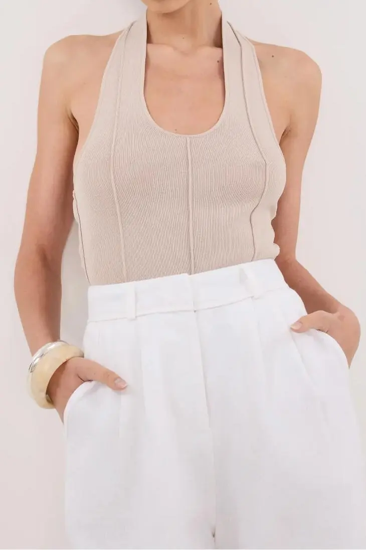STONE HALTER KNIT TOP