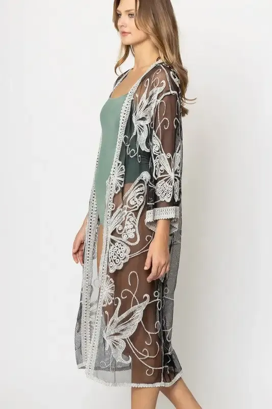 Butterfly Pattern Lace Kimono  choice of colors