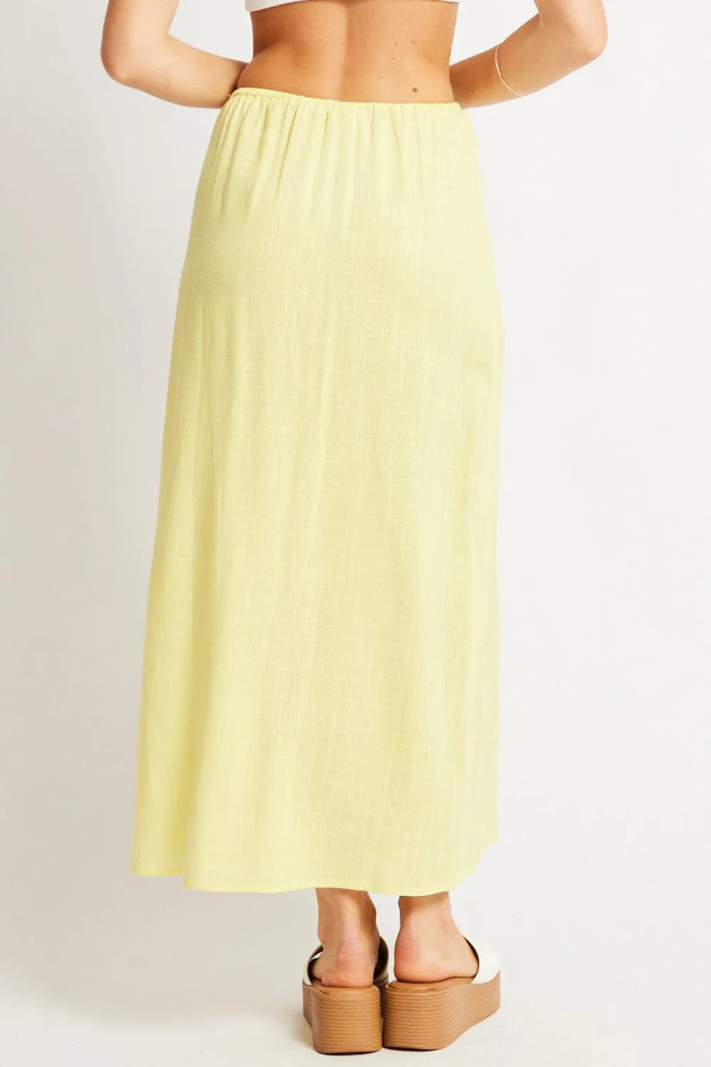 Yellow Midi Skirt Relaxed Fit Elastic Waist