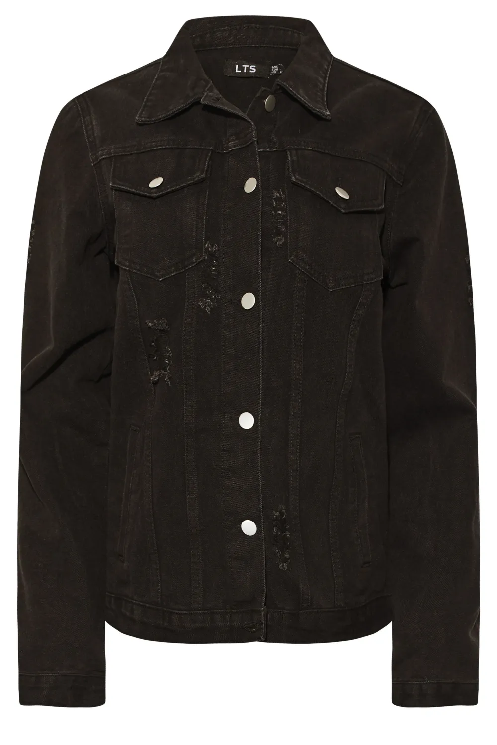 LTS Tall Black Distressed Denim Jacket