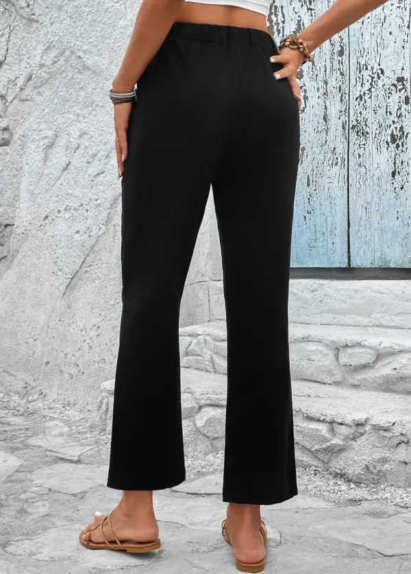 Black Bowknot Elastic Waist High Waisted Pants