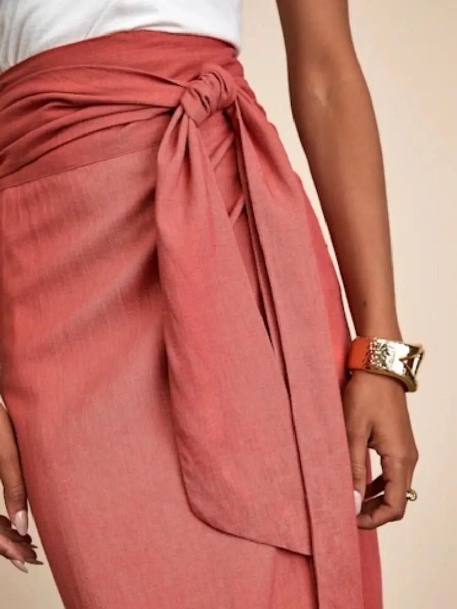 Tie Front Wrap Midi Skirt
