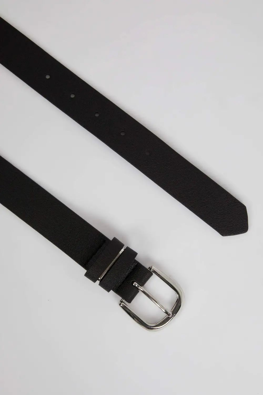 Black Leather Belt With Rectangular Metal Buckle
