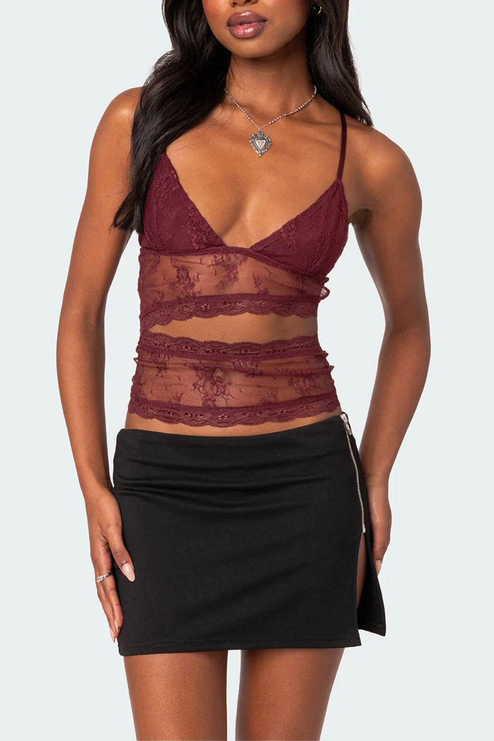 Cut Out Sheer Lace Tank Top