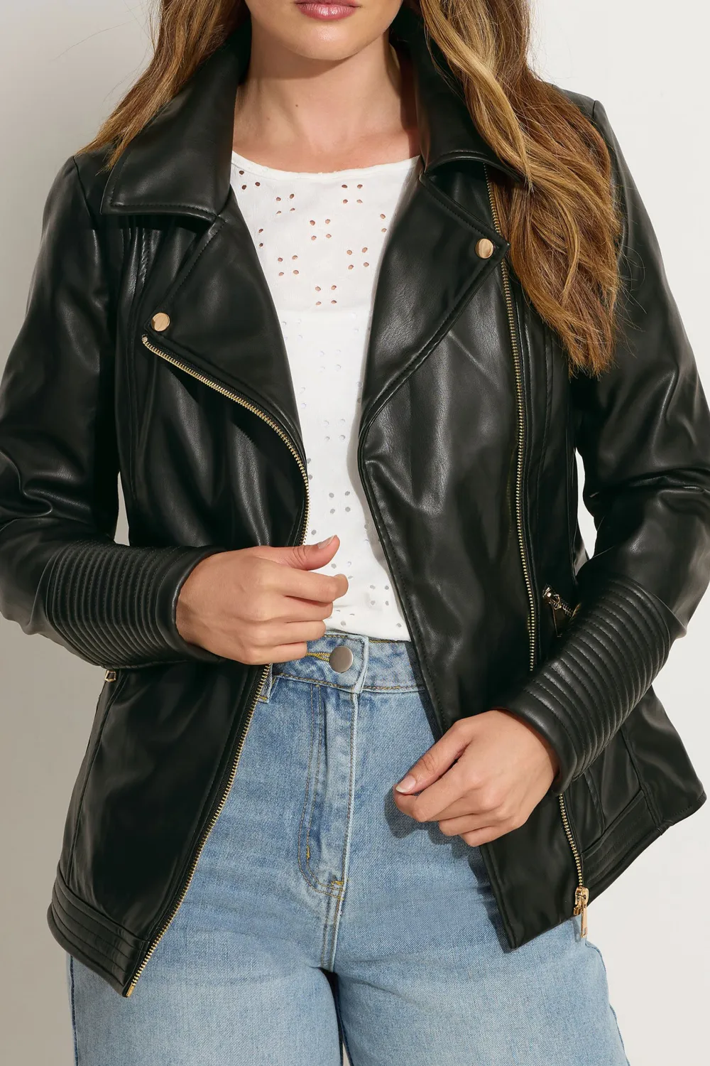 Black Faux Leathe Biker Style Jacket