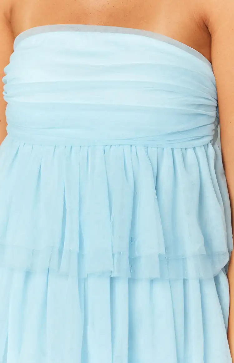 Light Blue Tiered Tulle Strapless Mini Dress