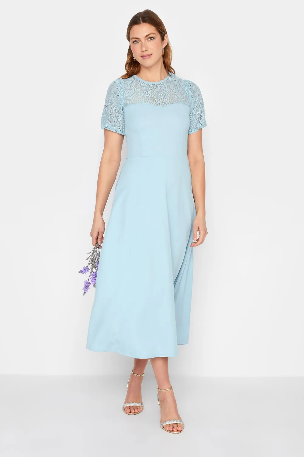 LTS Tall Light Blue Lace Midi Dress