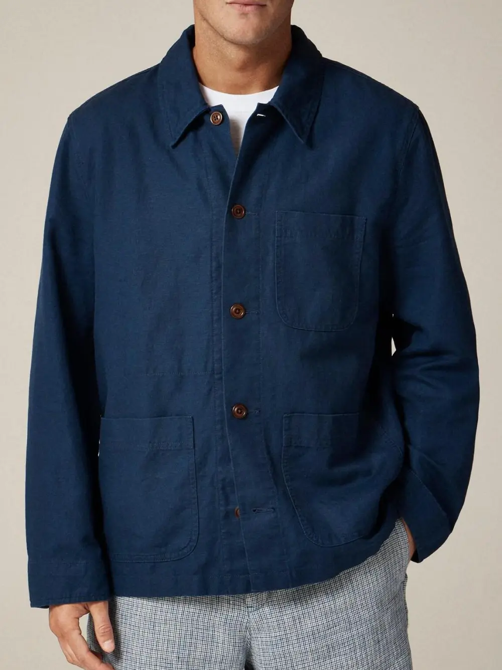 Navy Blue Button Front Cotton Jacket