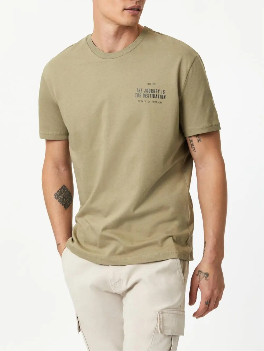 Olive Green Short - Sleeve Printed Tee