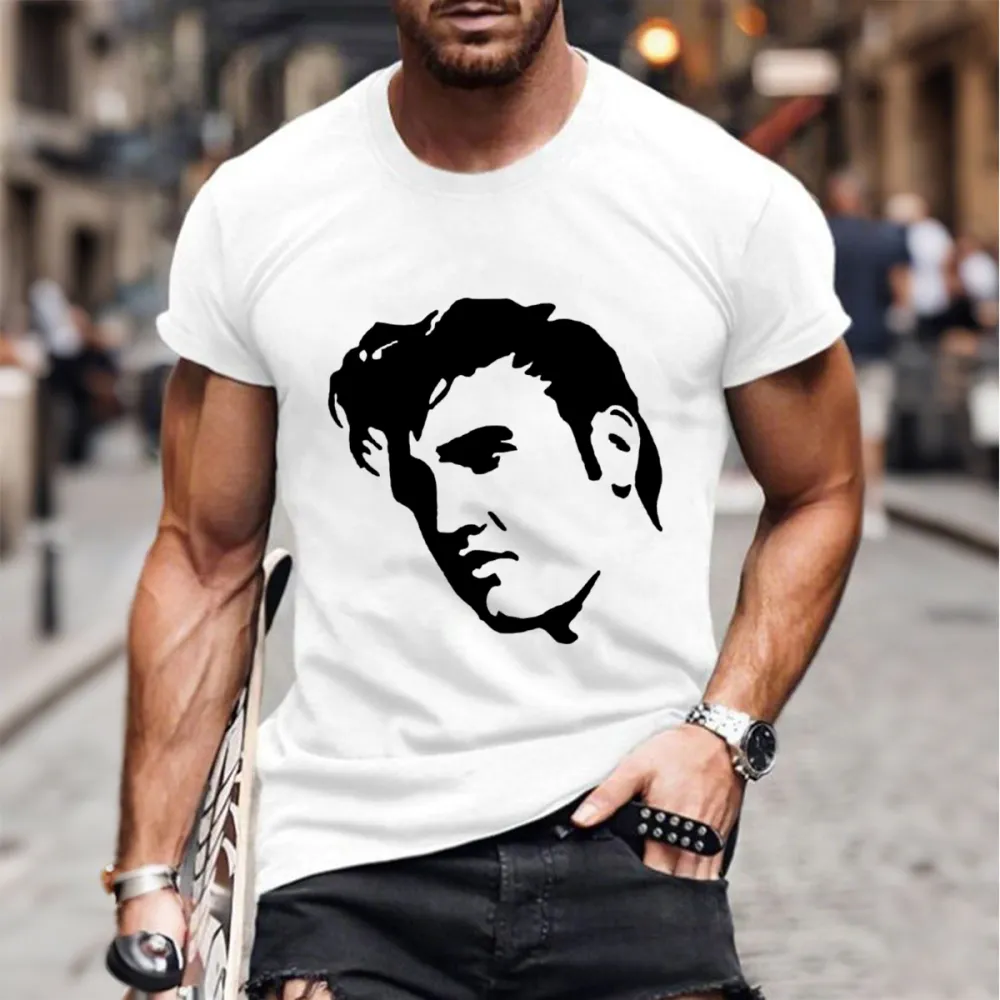 Men's Character Black and White Print Short Sleeve Round Neck Cotton T-Shirt