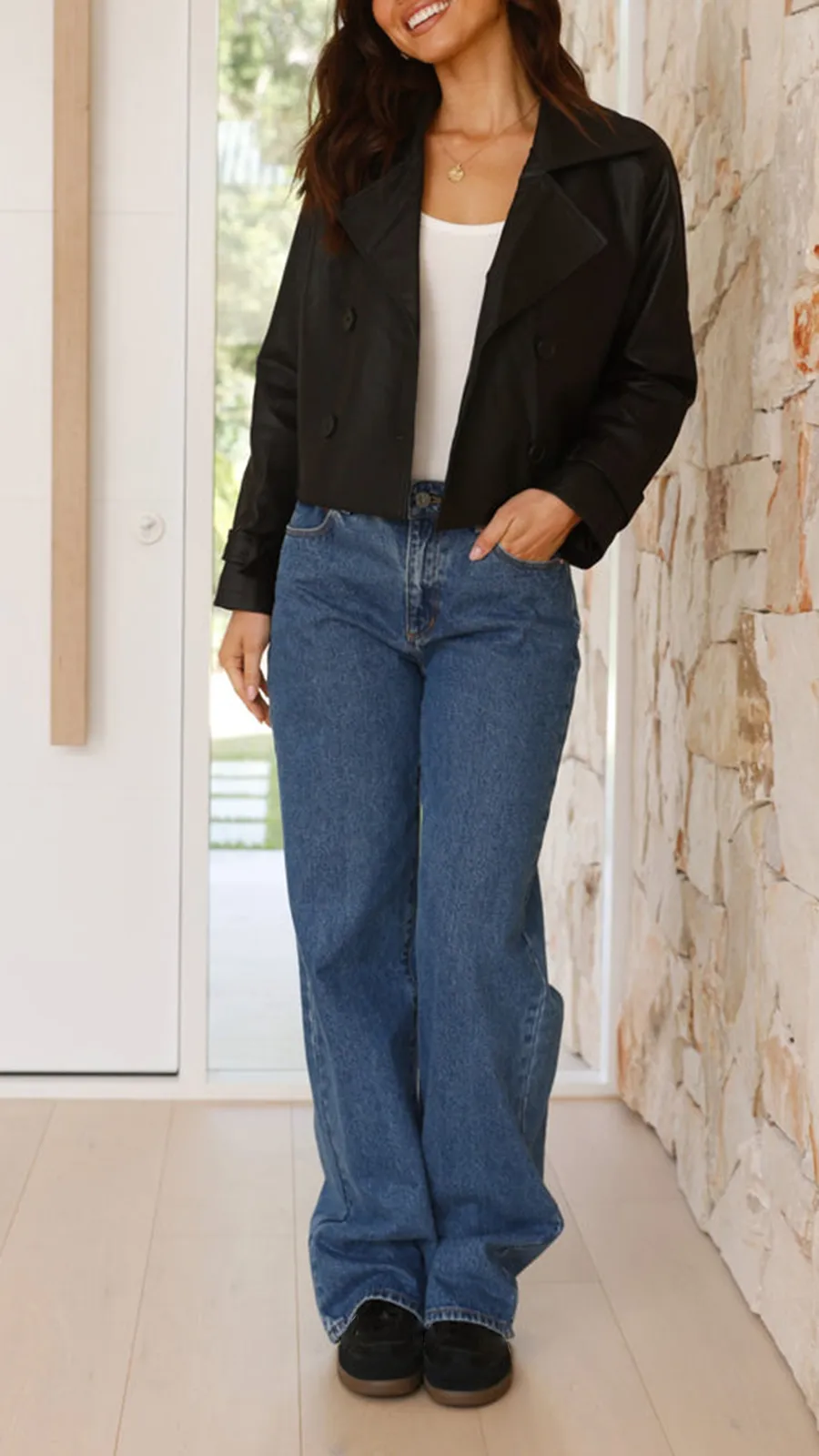 Cropped Trench Jacket - Black