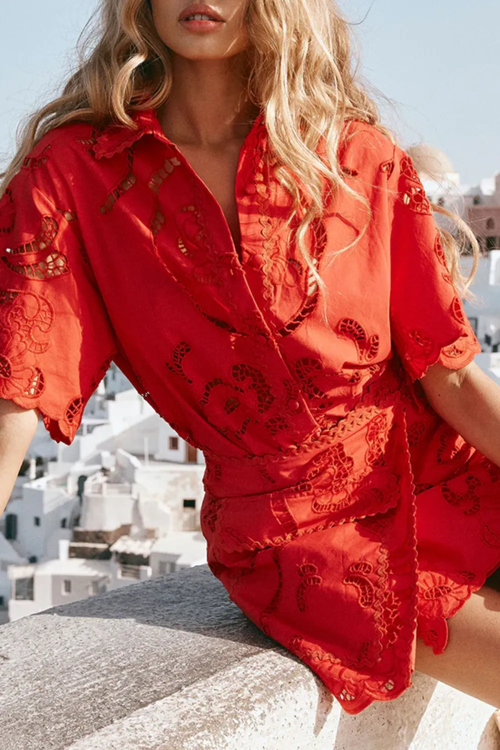 Embroidered Wrap Style Mini Skirt