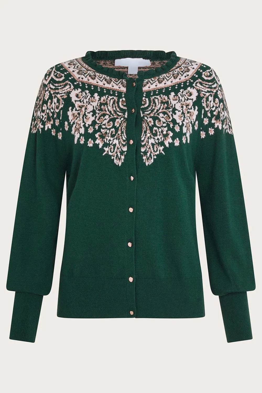 Dark Green Floral Knit Cardigan