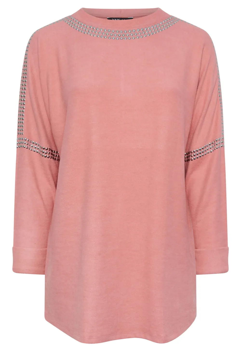 YOURS Curve Pink Stud Neckline Embellished Jumper