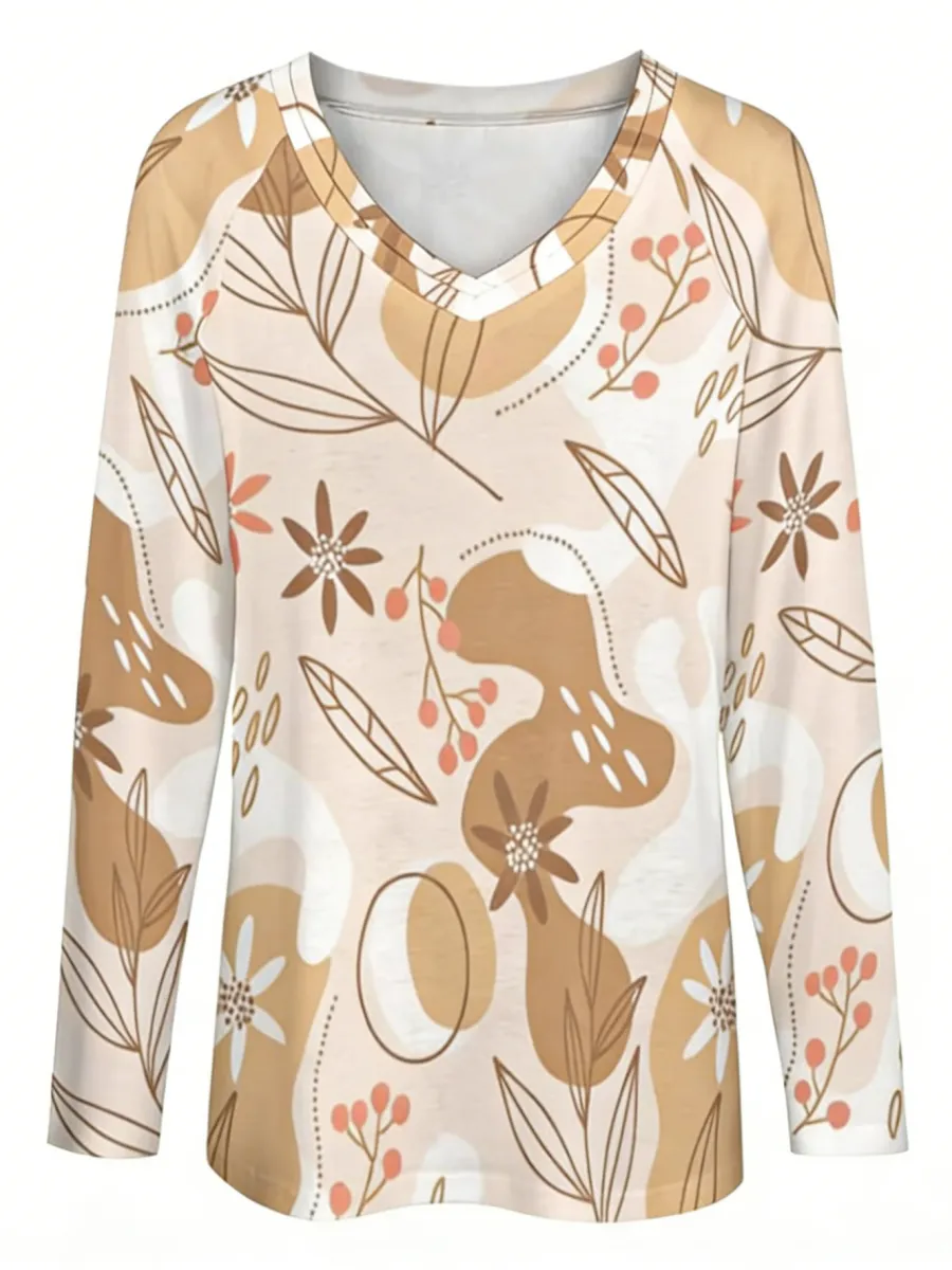 Boho Floral V-Neck T-Shirt